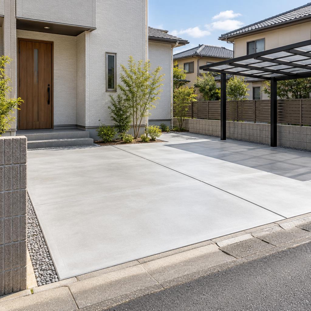 川越で庭を駐車場にするなら、土間コンクリート工事まで一括対応。鋤取り・配筋・勾配まで丁寧に仕上げ、毎日使いやすい駐車スペースへ。