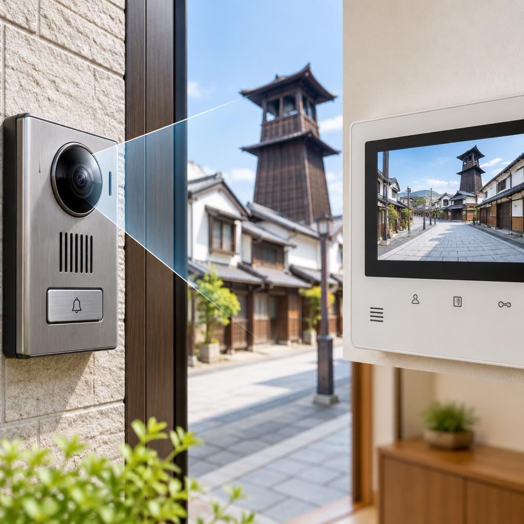 川越市でインターホン交換ならM8株式会社へ。広角レンズのテレビドアホンで、玄関の安心をもっと快適に。