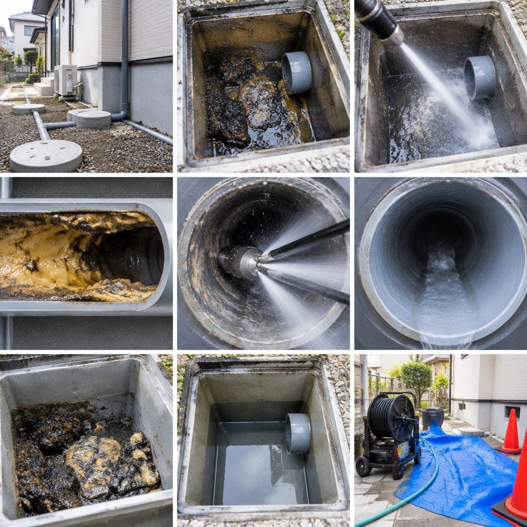 見えない油脂詰まりまで一掃！高圧洗浄で排水管をすっきり