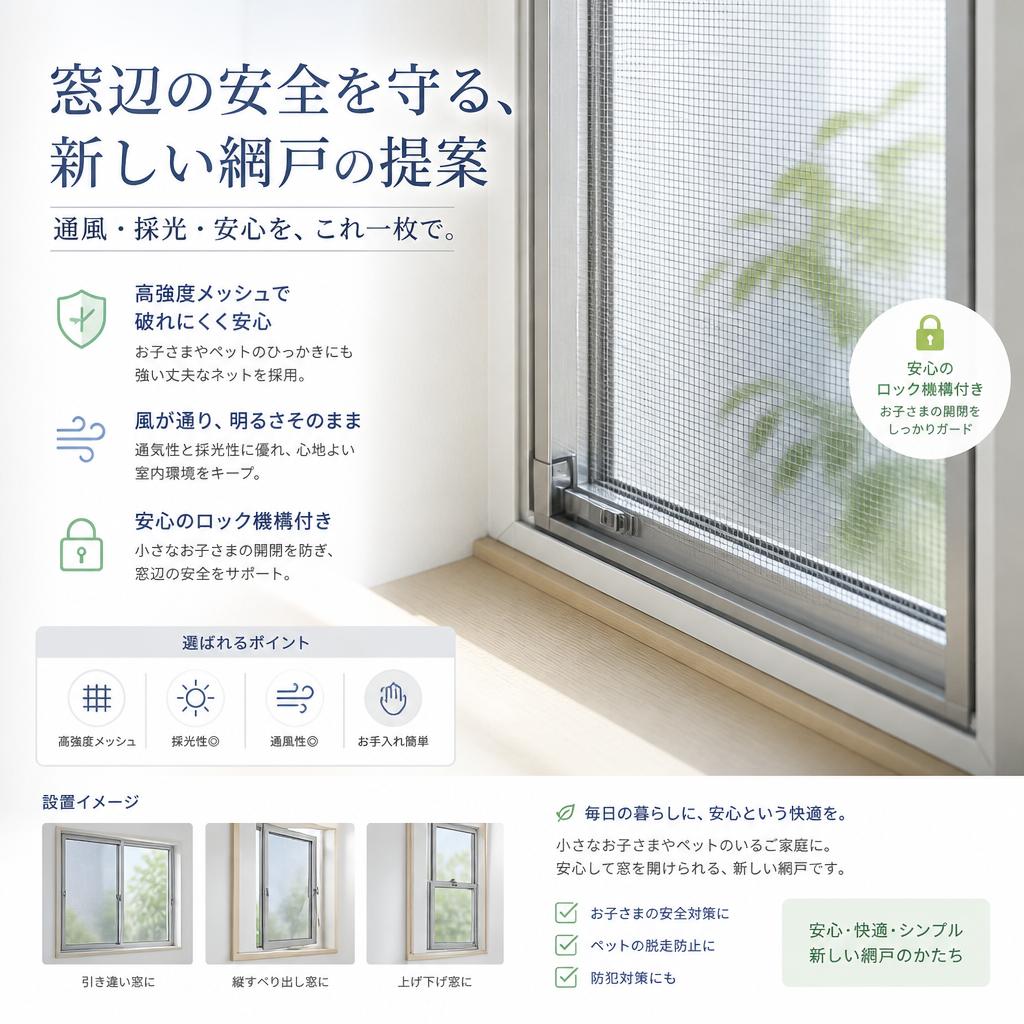 窓辺の安全を守る、新しい網戸の提案