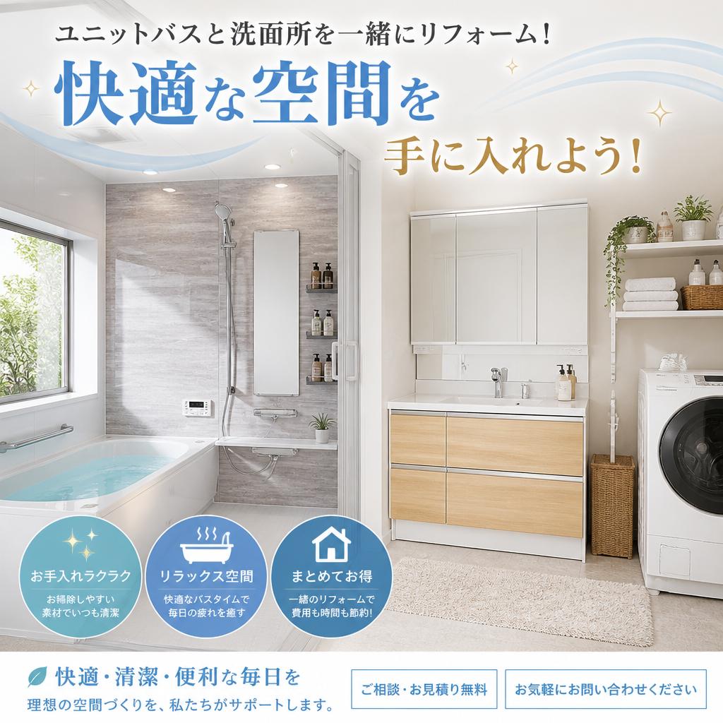 ユニットバスと洗面所を一緒にリフォーム！快適な空間を手に入れよう！