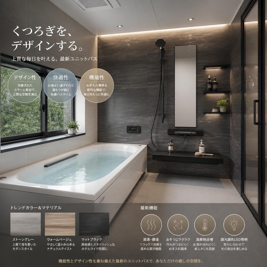 最新のユニットバスデザインのご紹介