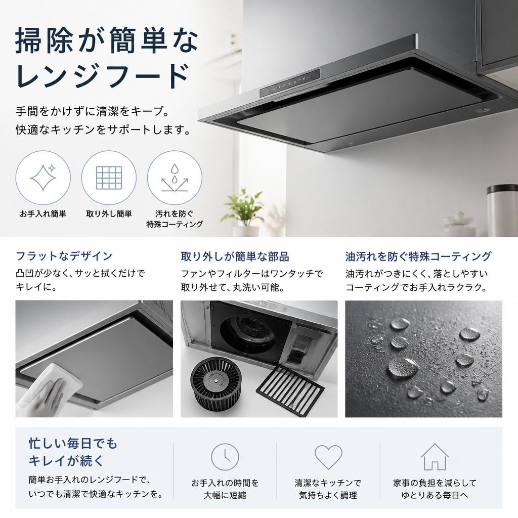 お掃除が楽になる最新レンジフードの特徴