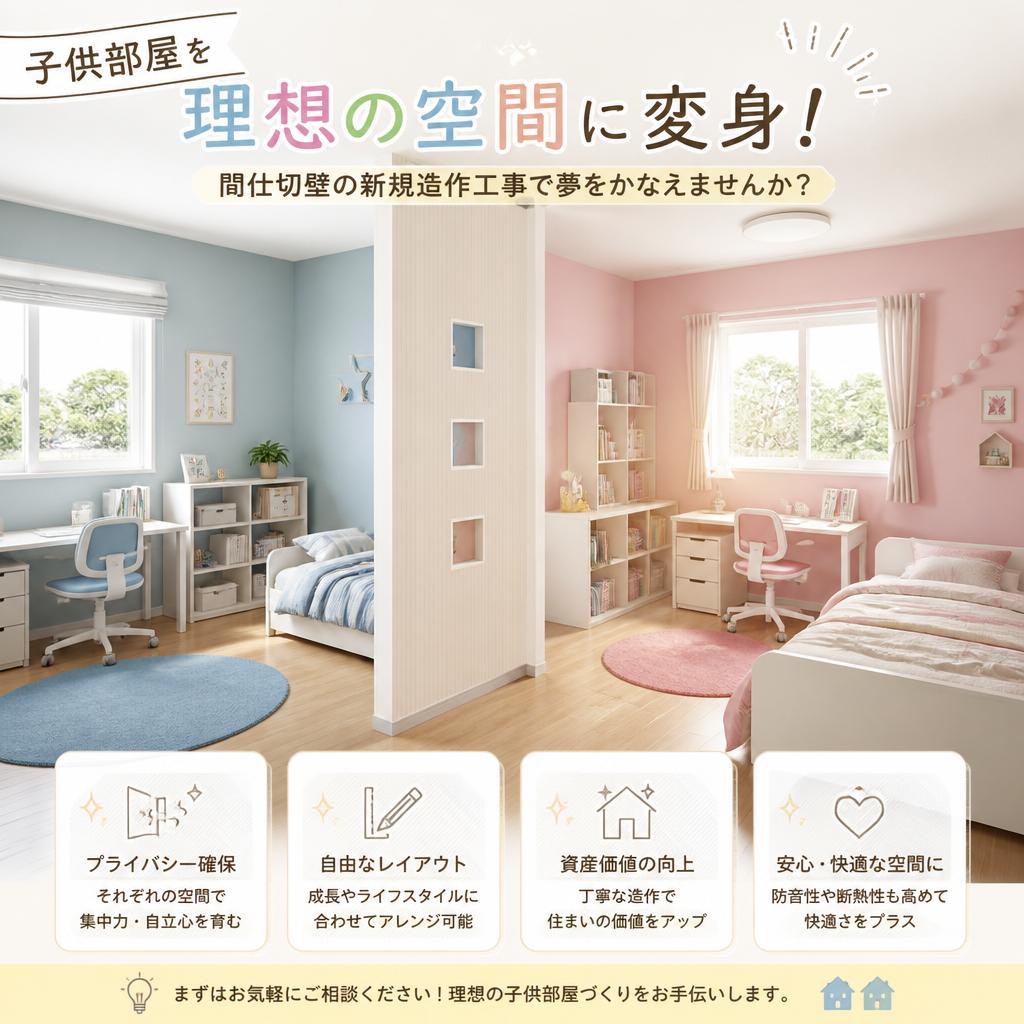 子供部屋を理想の空間に変身！間仕切壁の新規造作工事で夢をかなえませんか？