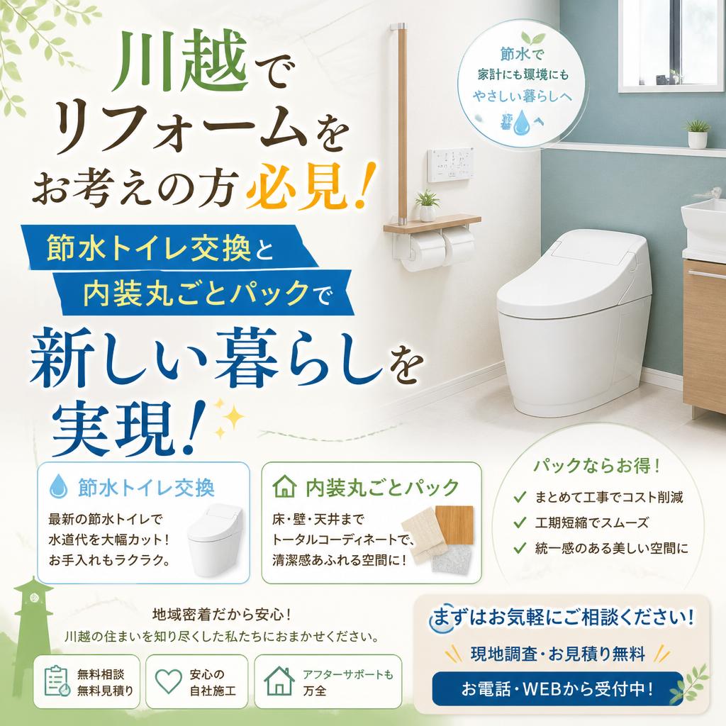 川越でリフォームをお考えの方必見！節水トイレ交換と内装丸ごとパックで新しい暮らしを実現！