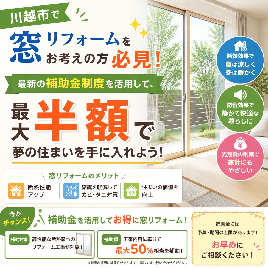 川越市で窓リフォームをお考えの方必見！最新の補助金制度を活用して、最大半額で夢の住まいを手に入れよう！