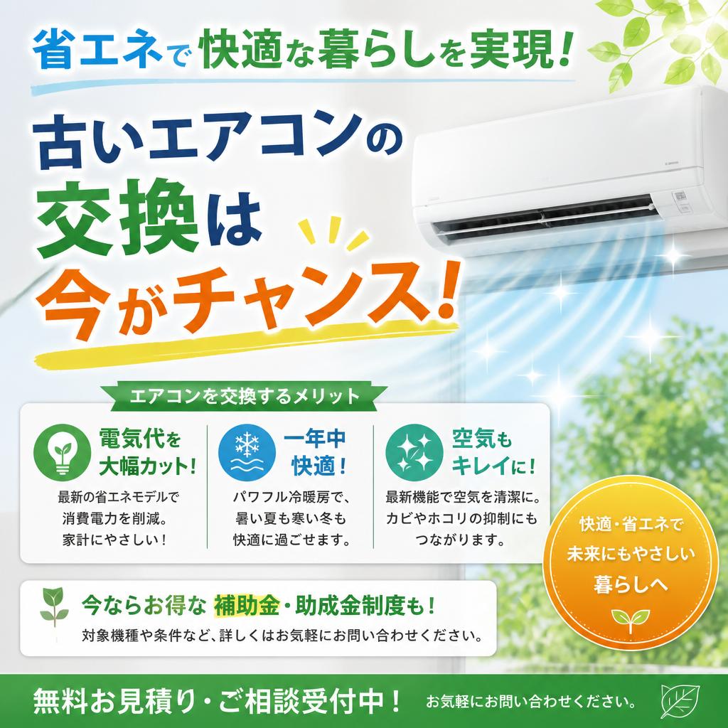 省エネで快適な暮らしを実現！古いエアコンの交換は今がチャンス！