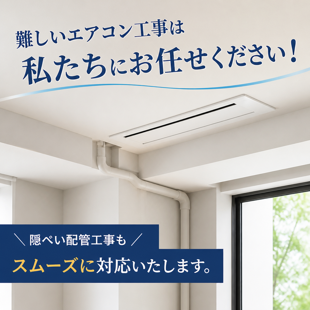難しいエアコン工事もお任せ！隠蔽配管で2階への取り付けをスムーズに！