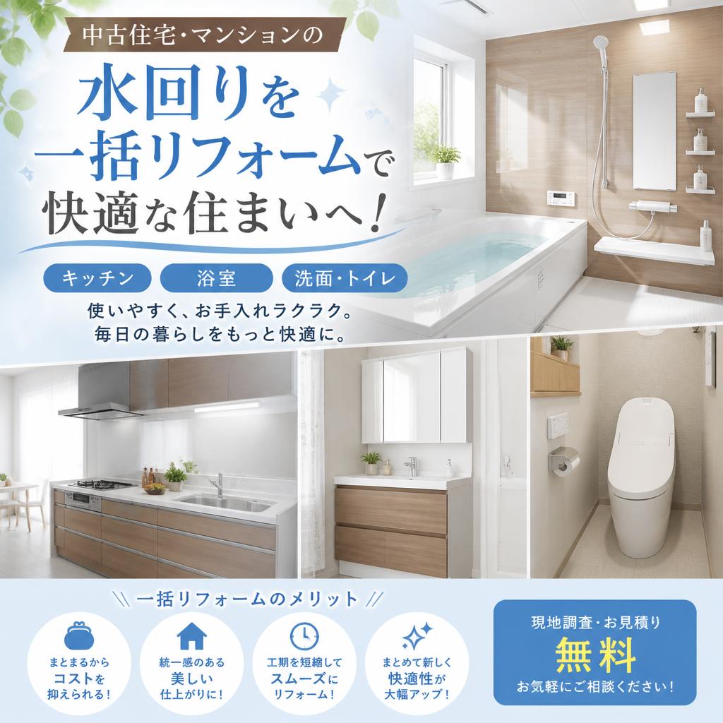 中古住宅・マンションの水回りを一括リフォームで快適な住まいへ！