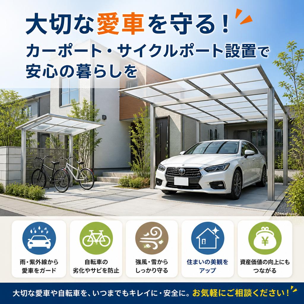 大切な愛車を守る！カーポート・サイクルポート設置で安心の暮らしを