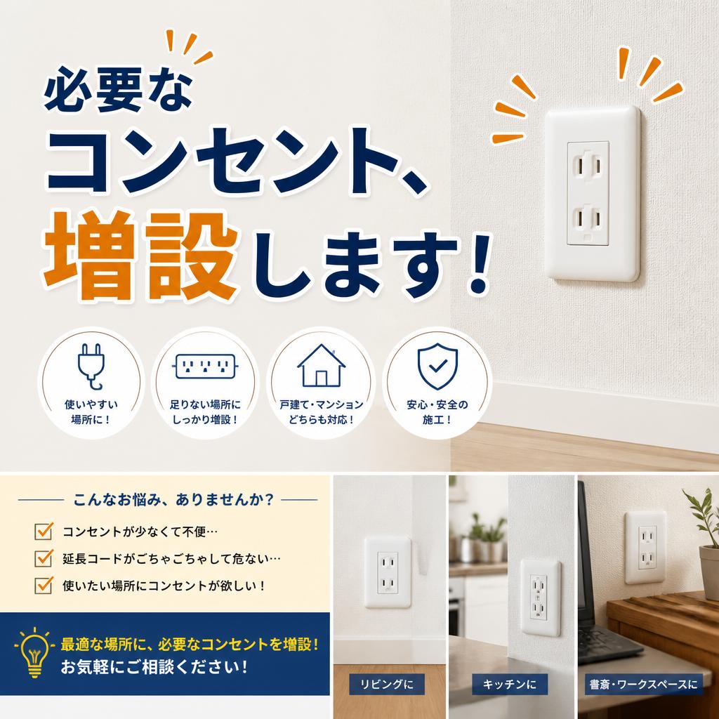 必要なコンセント、増設します！